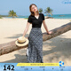 三彩2025夏季新款碎花半身裙高腰開(kāi)叉雪紡A字裙浪漫長(zhǎng)裙清新M 藏青色花卉 L 165/72A