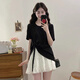 妙奕嘉黑色短袖女t恤夏季衣服2025新款洋氣上衣顯瘦遮肚子大碼女裝寬松 大碼系帶顯腰線圓領(lǐng)短袖【黑色】 XL 【建議120-140斤】