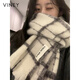 viney圍巾女冬季2025新款圍脖情侶格子披風(fēng)長(zhǎng)披肩女外搭生日禮物送女友 米色-高端禮盒裝