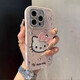 小莓介邊框鑲鉆閃粉hellokitty貓?zhí)O果16promax手機(jī)殼新款KT貓15立體閃鉆蝴蝶結(jié)14pro保護(hù)套16全包13p防摔 蝴蝶結(jié)貓咪【全包邊鑲鉆】少女粉 iPhone 16 Pro