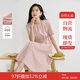 茵曼2025夏季女裝新款歐若風(fēng)圓領(lǐng)抽褶棉質(zhì)混紡短袖氣質(zhì)連衣裙 淺粉色L