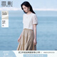香影泡泡袖t恤女圓領(lǐng)2025夏裝新款淑女拼接刺繡鏤空米白正肩上衣 米白 M 160/84A/95-110斤