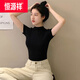 恒源祥莫代爾黑色半高領短袖t恤女春夏冰絲中領薄款上衣緊身半袖打底衫 黑色莫代爾【半高.領】 L 97-106