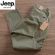 JEEP SPIRIT高端2025春夏薄款男士休閑褲新款煙灰色開車棉微彈小直筒長褲子 軍綠色【春秋厚-款】 4XL [建議175-185斤左右]