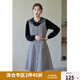 獨(dú)束大碼女裝復(fù)古U領(lǐng)內(nèi)搭背心裙女冬季新款胖mm顯瘦毛呢連衣裙 黑灰人字紋 L