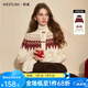 西遇紅色圣誕毛衣女2024年冬季新款短款圓領(lǐng)慵懶風(fēng)針織開衫外套 白色 M