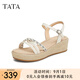 他她（TATA）法式氣質坡跟涼鞋女鞋度假風厚底涼鞋2025夏新款UQA01BL5 米白 37