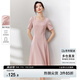 尚都比拉短袖連衣裙女夏季時(shí)尚通勤中長(zhǎng)款a字裙釘珠收腰顯瘦裙子 粉色 XL