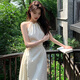 茯見(jiàn)純欲吊帶連衣裙女鏤空露腰夏季設(shè)計(jì)感氣質(zhì)收腰顯瘦流蘇長(zhǎng)裙子 杏色 M