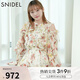 SNIDEL秋冬甜美荷葉邊露肩收腰系帶印花連衣裙SWFO244271 花朵圖案 M （1）