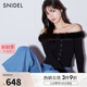 SNIDEL【明星同款】秋冬毛領(lǐng)拼接一字肩羅紋針織衫SWNT245037 黑色 均碼 （F）