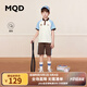 MQD男童夏裝套裝夏裝新款polo領T恤兒童中大童兩件套運動短袖潮 米白 160