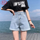 浪莎白色牛仔短褲女夏季新款高腰直筒雙扣寬松闊腿外穿熱褲ins潮