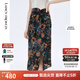 朗姿【尖貨補(bǔ)單】春新款開叉真絲半身裙復(fù)古印花修身顯瘦設(shè)計(jì)感氣質(zhì)女 黑色 160/64A/M