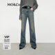 MO&Co.牛仔褲微彈洗褪臟臟褲高腰及地直筒 牛仔藍(lán)色 L 28