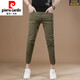 皮爾卡丹（pierre cardin）軍綠色休閑褲男九分褲潮牌時(shí)尚彈力修身小腳針織牛仔褲男士9分褲 軍綠色 夏季薄-款 31