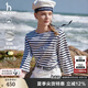 HAZZYS哈吉斯女裝 2025春季款女士【PHIZ系列】休閑條紋七分袖T恤衫女 藏青色NV S (155/80A 36)