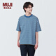 無(wú)印良品（MUJI） 男式 水洗 粗棉線 圓領(lǐng) 五分袖T恤 男士打底衫男款短袖 煙熏藍(lán)色圖案 L(175/100A)