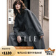 ELLE【100%綿羊毛】灰色連帽毛呢外套女2024冬季新款長款羊毛大衣 中灰 S