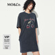 MO&Co.連衣裙2025夏新品洗褪棉質(zhì)斑駁印花磨邊短袖寬松T恤裙MBE2DRS036 礦灰色 M 165