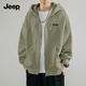 JEEP吉普開(kāi)衫衛衣男春款330G重磅親膚休閑百搭連帽外套男W 灰豆綠 XL
