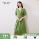 秋水伊人高級感復(fù)古綠色連衣裙2024夏季新款女氣質(zhì)V領(lǐng)收腰中長裙 綠色 M