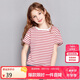 笛莎童裝女童短袖2025夏季中大童休閑條紋圓領(lǐng)T恤上衣 紅條紋 160