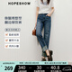紅袖水洗做舊牛仔褲2025春季新款女裝直筒翻邊中高腰顯瘦休閑九分褲 深牛仔藍(lán)072 M