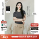 朗姿【王楚然同款】2025年夏新款涼感黑色T恤上衣短袖打底衫/半裙 深灰色短袖 M