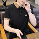 花花公子冰絲t恤男士短袖POLO男衫夏季翻領(lǐng)半袖上衣2025新款高端提花體恤 X1102黑色 （冰絲） 4XL (165-180斤)