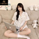 莫代爾ins夏季睡衣夏天女短袖短褲少女甜美中國風(fēng)薄款絲綢家居服套裝 【高端-流光白玉-雙短】 2XL 建議140-160斤