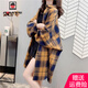AEMAPE女裝2025春秋季新款格子襯衫女長款外套時尚氣質寬松襯衣女上衣 黃藍格_長款 L _建議【110-125斤】