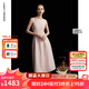 朗姿2025夏季新款優(yōu)雅一字領(lǐng)無(wú)袖連衣裙女高端法式修身收腰裙子 淡粉色 M
