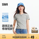森馬（Semir）涼感T|短袖T恤女短款刺繡修身2025基礎(chǔ)圓領(lǐng)正肩夏裝109325100007