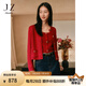 玖姿·安娜蔻復(fù)古優(yōu)雅小香風(fēng)羊毛絞花針織開衫兩件套女2025春季新款紅色毛衣 大紅 M