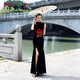 黑色絲絨旗袍2025年新款高端氣質(zhì)年輕款高級感優(yōu)雅舞臺演出長旗袍 黑色 3XL