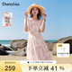 朵以（Duoyi）2025夏季新款度假風(fēng)法式方領(lǐng)系帶木耳邊打攬修身碎花裙中長(zhǎng)裙 水晶粉 M