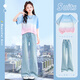 優(yōu)優(yōu)1點（Yoyo one）女童夏季套裝2025新款洋氣兒童韓版夏裝炸街大童牛仔喇叭褲兩件套 18897藍(lán)漸變短袖13131喇叭褲 160 160cm