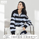 對白慵懶風(fēng)寬松翻領(lǐng)條紋毛衣女2025秋季新款綿羊毛軟糯休閑針織衫  黑藍條紋 【預售付款后15天發(fā)貨】 M