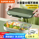 蘇泊爾（SUPOR）316L不銹鋼分格餐盤學(xué)生用飯盤大容量上班族食堂打飯便當(dāng)盒 灰綠2000ml【湯碗+餐具+提包】
