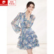 皮爾卡丹（pierre cardin）2025春夏新款真絲碎花連衣裙洋氣顯瘦蛋糕裙桑蠶絲仙女短裙女 花色 L