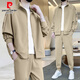 皮爾卡丹（pierre cardin）休閑運動(dòng)衛衣套裝男士春秋季寬松潮流一整套搭配痞帥氣男裝外套 520印花立領(lǐng)款-卡其 L -建議120-140斤