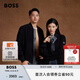 BOSS博斯【七夕節(jié)禮物】情侶羊皮革翻毛皮飛行員夾克男女同款 001-黑色 XL (52)