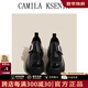 CAMILA KSENIA樂(lè)福鞋女2025夏季新款單鞋時(shí)尚小個(gè)子增高厚底小皮鞋女 黑色亮面 38