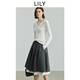 LILY2025秋新款女裝天絲醋酸混紡修身氣質(zhì)通勤純色針織衫毛衣上衣 601白色 M