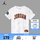 NIKE  JORDAN 耐克童裝男童短袖T恤新款兒童暗紋滿(mǎn)印短T上衣 純白色 160 /80 【建議身高158-170cm】