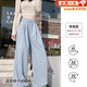 津炳勝直筒褲女夏季新款高腰垂感慵懶風(fēng)闊腿褲高級(jí)撞色寬松顯瘦休閑褲子 淺藍(lán)色格子【常規(guī)款】 M 【建議95-110斤】
