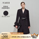 AMII2025秋新款干練通勤西裝領(lǐng)墊肩修身長款外套女開叉四面彈12443064 黑色 160/84A/M