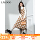 lagogo復(fù)古格紋連衣裙女拉谷谷2024年冬季新款收腰長款背心裙子 混色(Y0) S