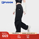 FILA FUSION斐樂(lè)潮牌梭織長(zhǎng)褲女秋季新款時(shí)尚休閑寬松工裝褲 正黑色-BK S